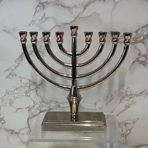 Silver tone Vintage Menorah Candle Holder Hanukkah